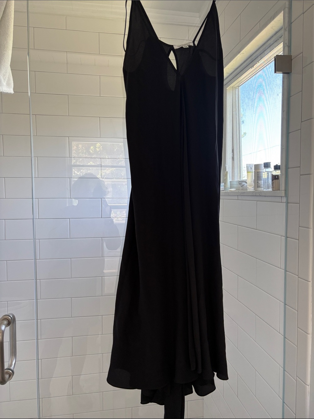 Rae Francis Elegant Black Midi Slip Dress with Tie Detail